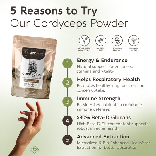 Cordyceps Mushroom Powder 10:1 Extract. Energy & Endurance Unleashed (3.5oz / 100g)