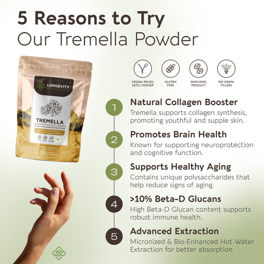 Tremella Mushroom Powder 10:1 Extract. Skin Hydration Redefined (3.5oz / 100g)