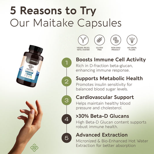 Maitake Capsules Mushroom 10:1 Extract (120 count) Balance Your Wellness Naturally