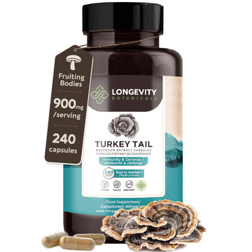 Turkey Tail Capsules Mushroom 10:1 Extract (240 Count) Gut & Immune Health Booster