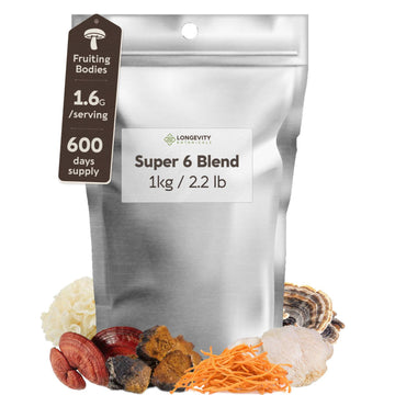 Bulk Super 6 Mushroom Blend 10:1 Extract Powder Blend (1 KG / 2.2 LB) (Organic) - LongevityBotanicals Mushrooms
