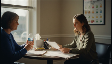 Nutritionist consulting client about health