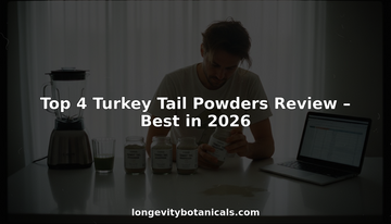 Person reviewing turkey tail mushroom powders