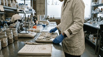 Lab technician analyzing mycelium extract