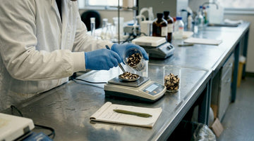 Lab technician preparing mushroom extract samples