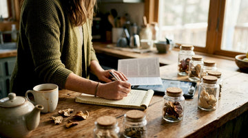 Person comparing medicinal mushroom options at home