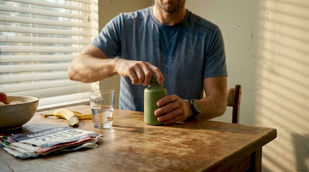 Runner opens Cordyceps supplement after workout