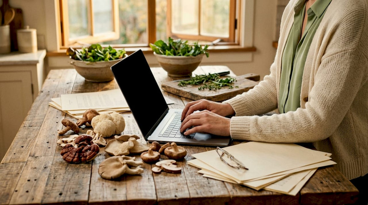 Researcher comparing adaptogenic mushroom samples
