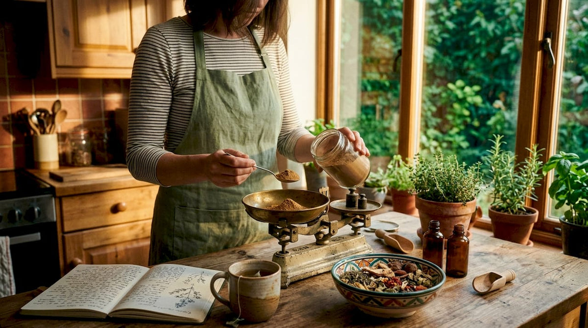 Herbalist weighing mushroom extract powder