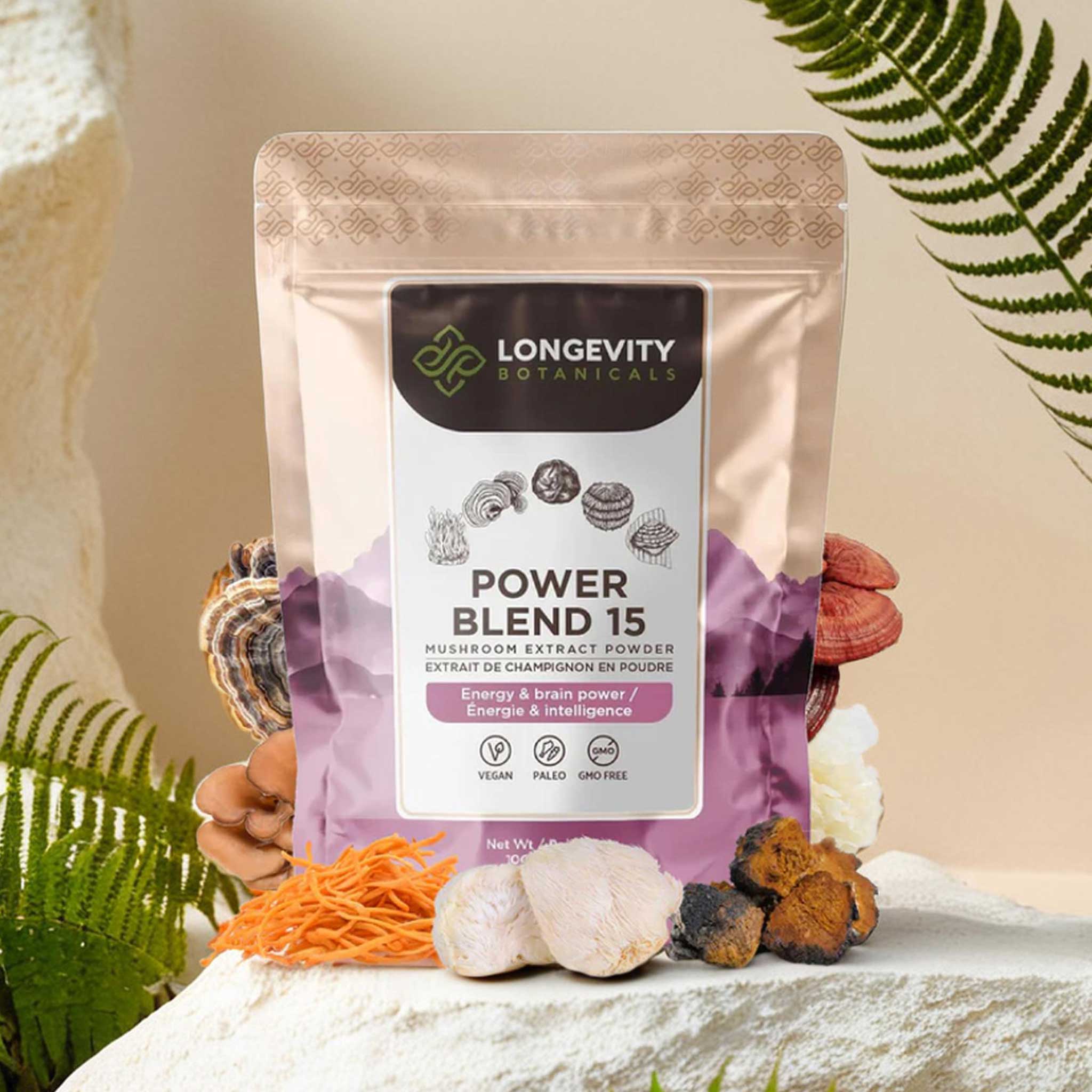 Power Blend 15 Mushroom Powder 10:1 Extract. All in One Body & Mind Support (3.5oz / 100g)