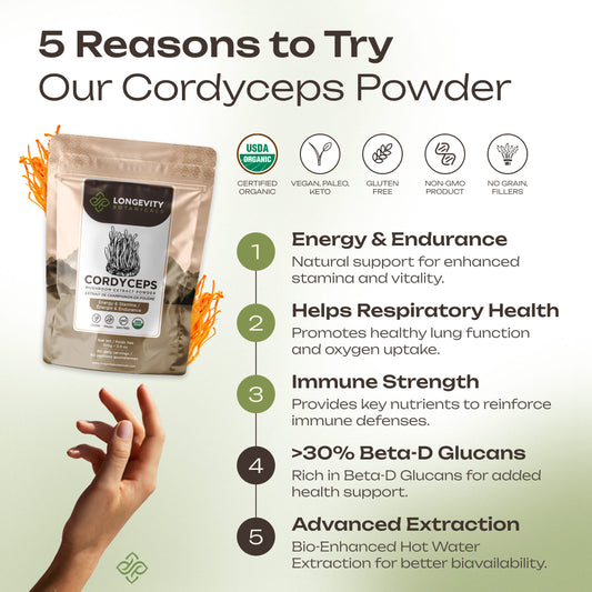 Organic Cordyceps Powder Mushroom Extract (100g) Energy & Endurance Unleashed