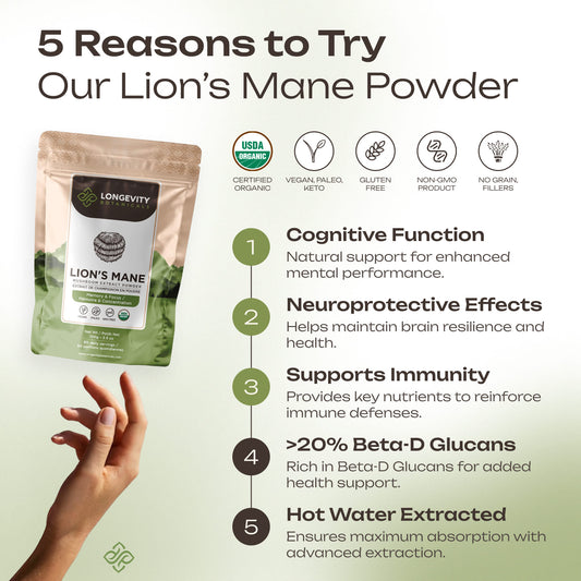 Organic Lion's Mane Powder Mushroom Extract (100g) Fuel for a Sharper Mind