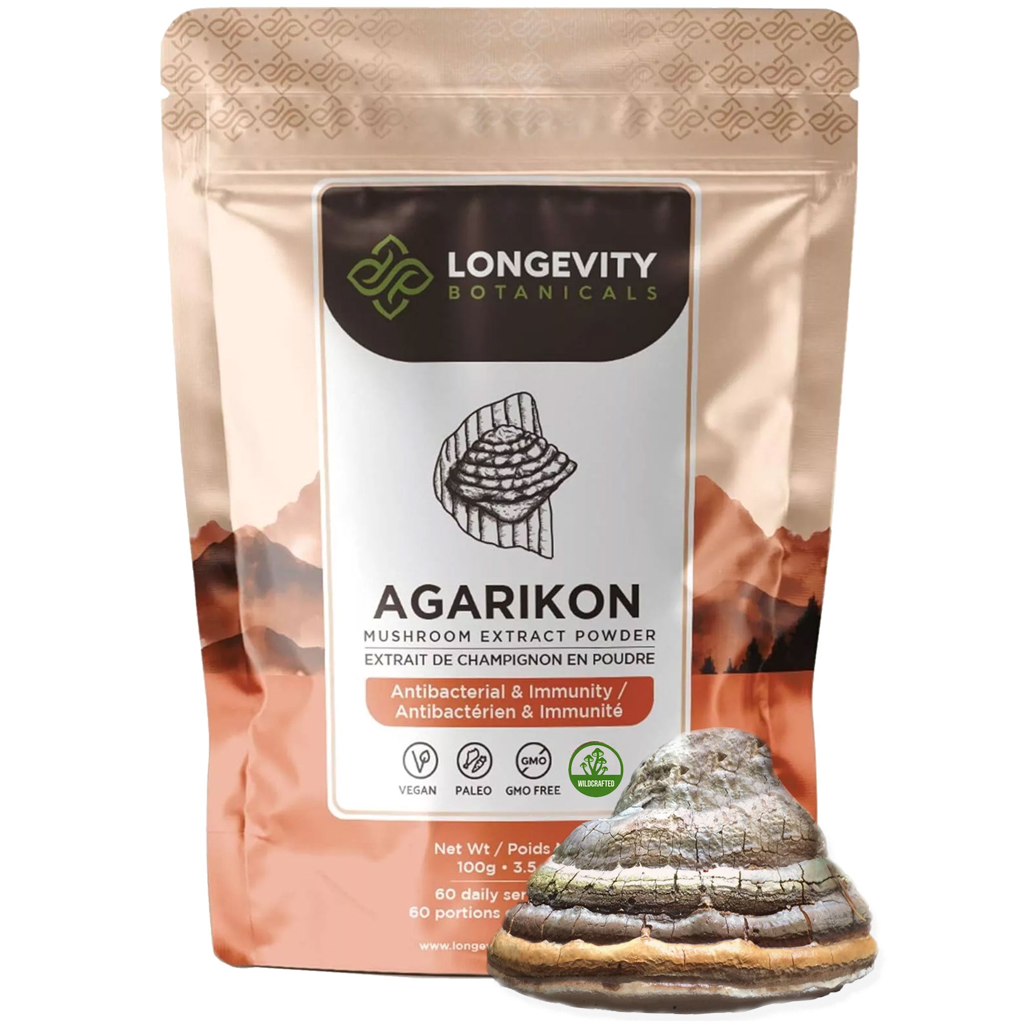 Wildcrafted Agarikon Mushroom Powder 10:1 Extract. Ancient Immune Strength (3.5oz / 100g) - LongevityBotanicals Mushrooms