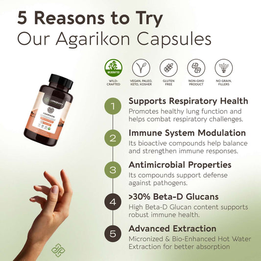 Wildcrafted Agarikon Capsules Mushroom Extract (120 count) Ancient Immune Strength