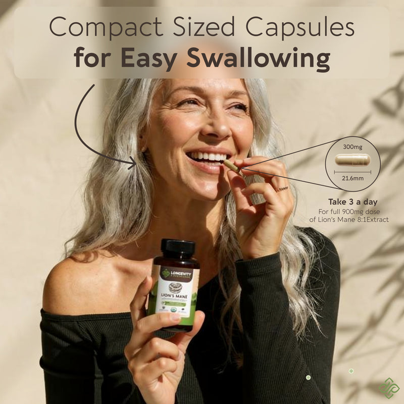 Organic Lion's Mane Capsules Mushroom 8:1 Extract, image 4
