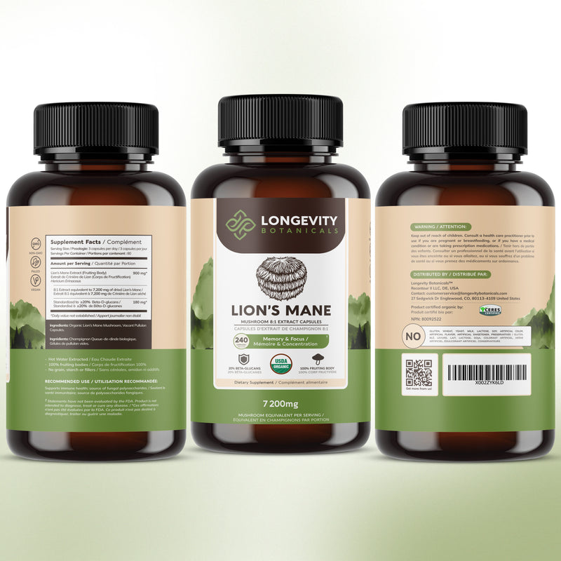 Organic Lion's Mane Capsules Mushroom 8:1 Extract, image 9