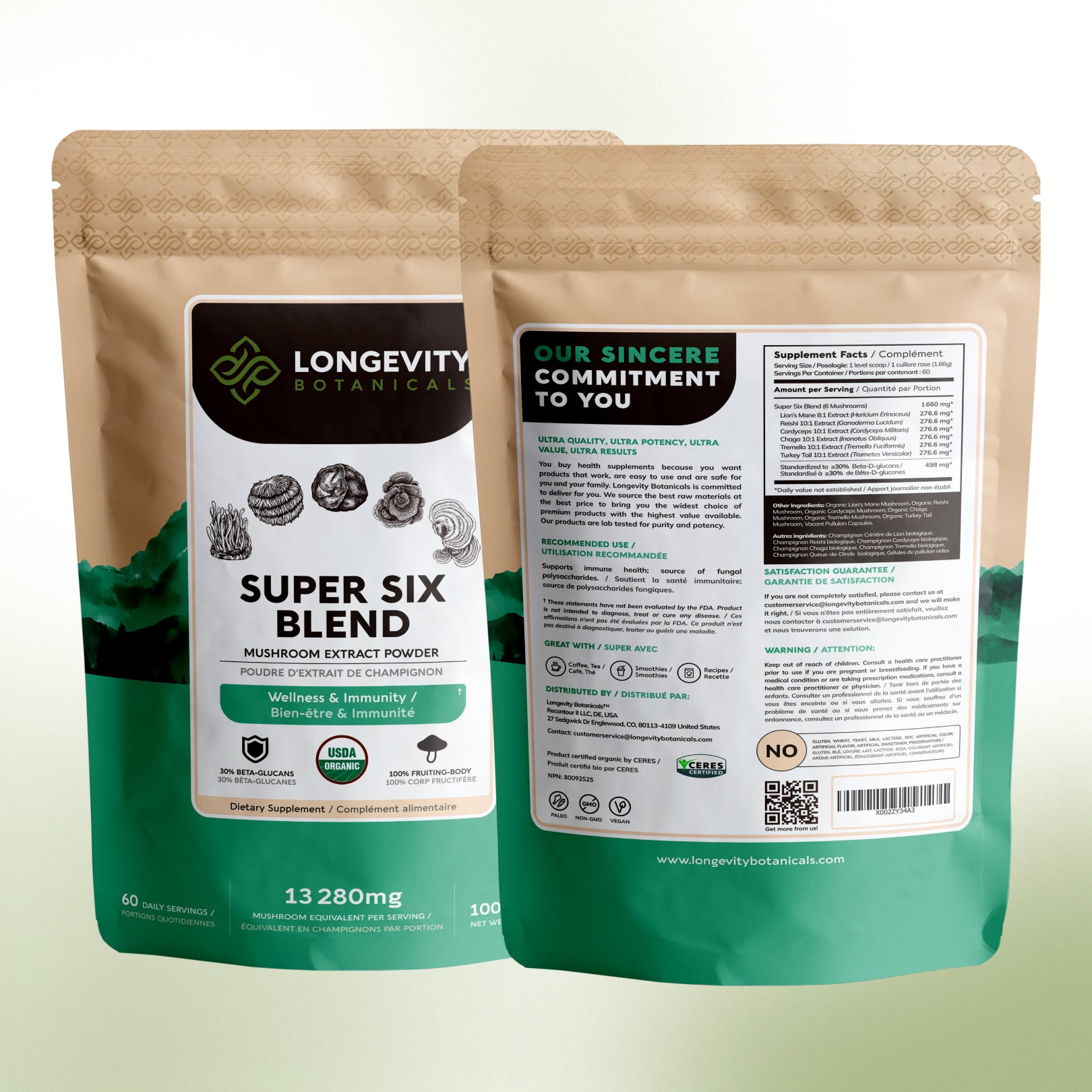 Bulk Super 6 Mushroom Blend 10:1 Extract Powder Blend  (1 KG / 2.2 LB)