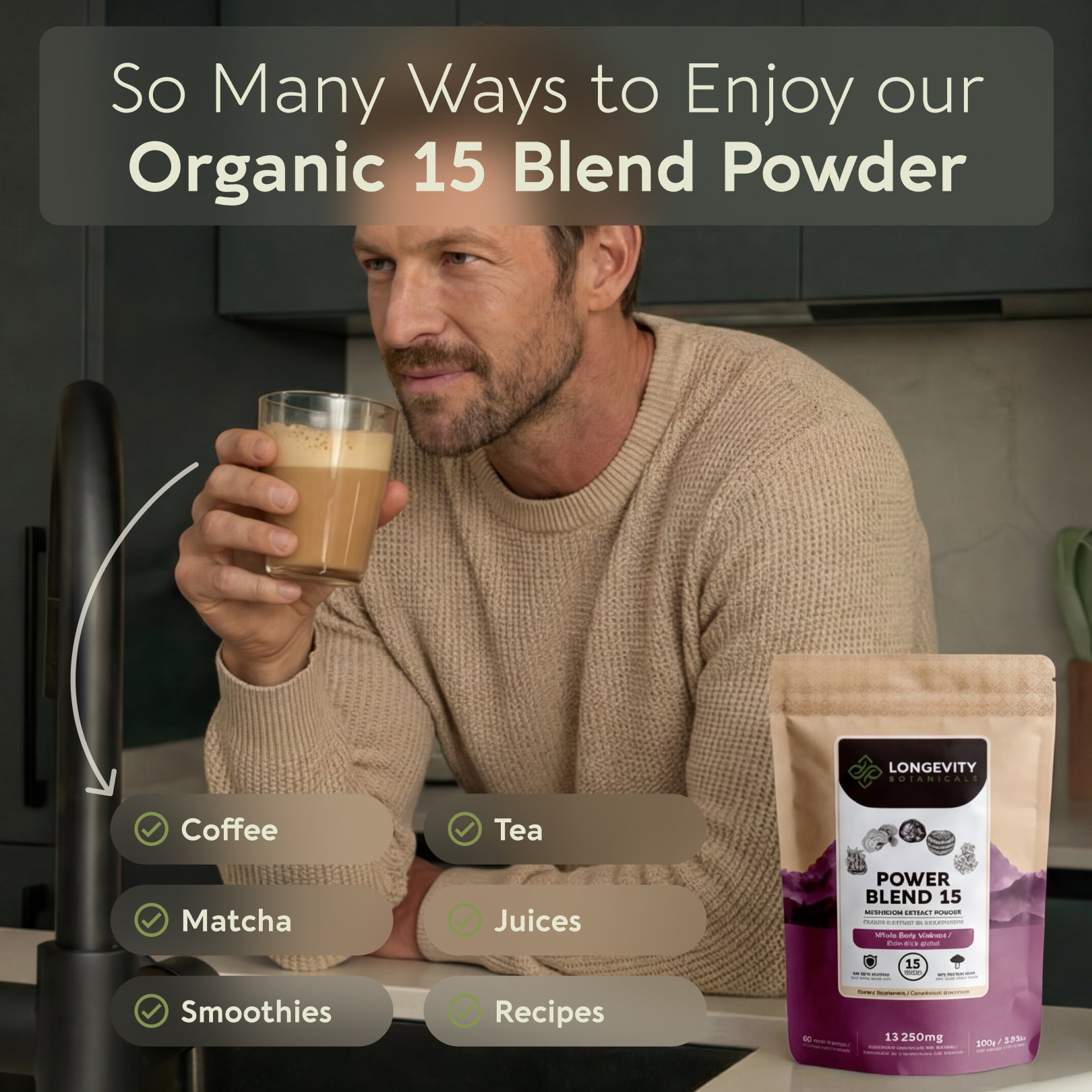 Power Blend 15 Mushroom Powder 10:1 Extract. All in One Body & Mind Support (3.5oz / 100g)