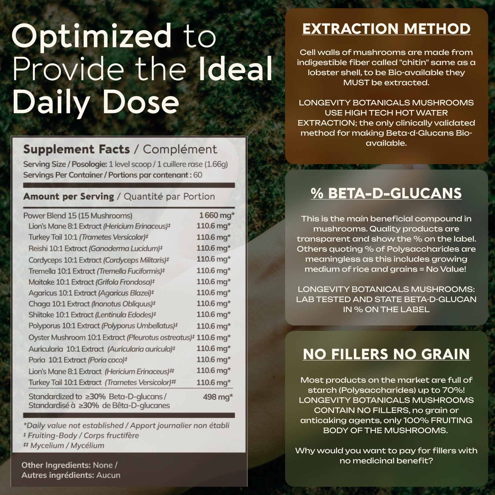 Power Blend 15 Mushroom Powder 10:1 Extract. All in One Body & Mind Support (3.5oz / 100g)