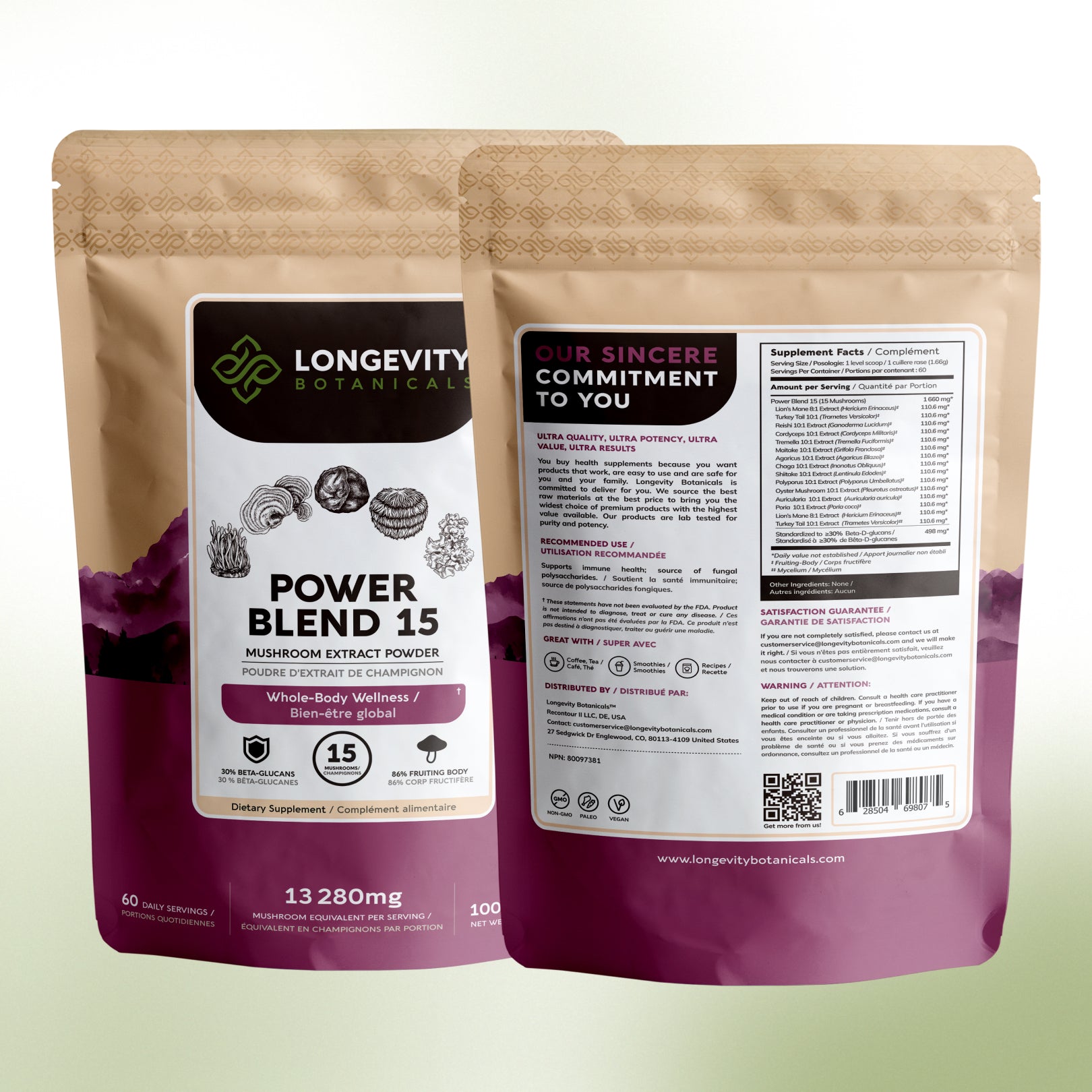 Power Blend 15 Mushroom Powder 10:1 Extract. All in One Body & Mind Support (3.5oz / 100g)