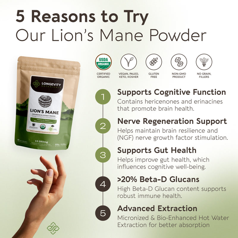 Organic Lion's Mane Mushroom Powder 8:1 Extract, image 6