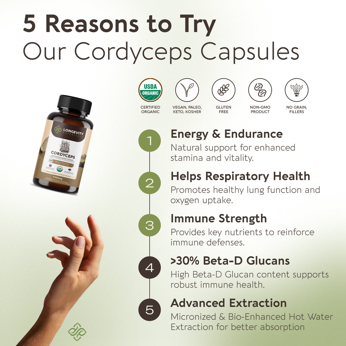 Organic Cordyceps Capsules Mushroom 10:1 Extract, image 5