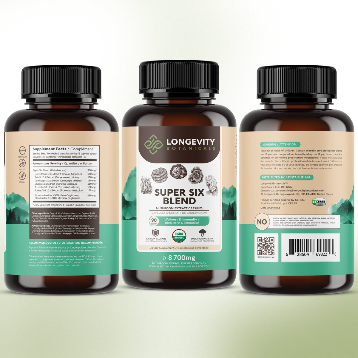 Organic Super Six Mushroom Blend Capsules 10:1 Extract, image 9