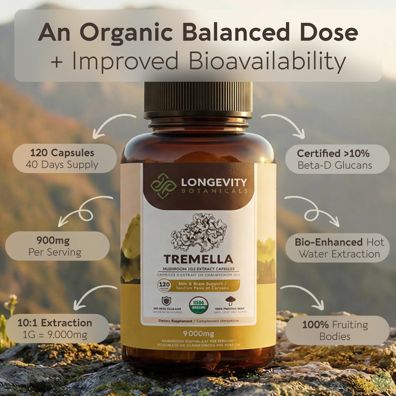 Organic Tremella Capsules Mushroom 10:1 Extract, image 2