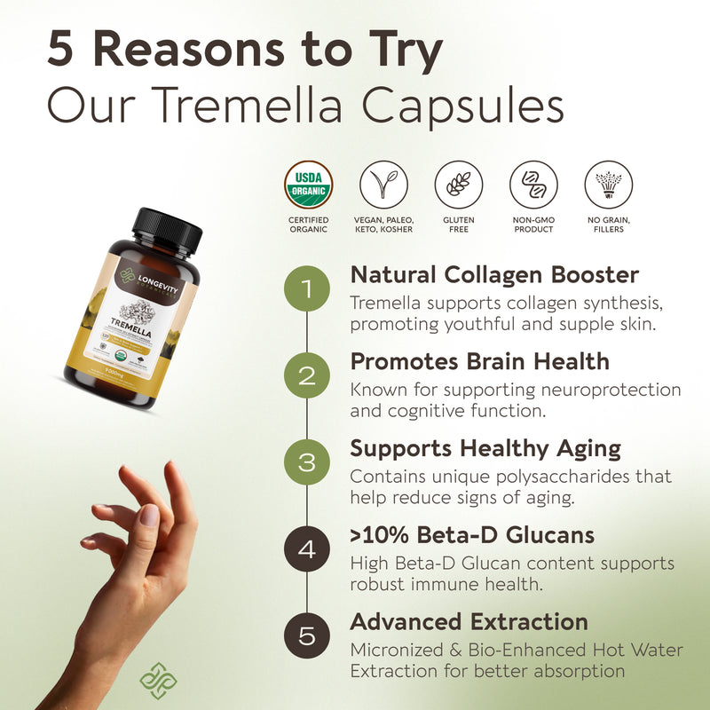 Organic Tremella Capsules Mushroom 10:1 Extract, image 7