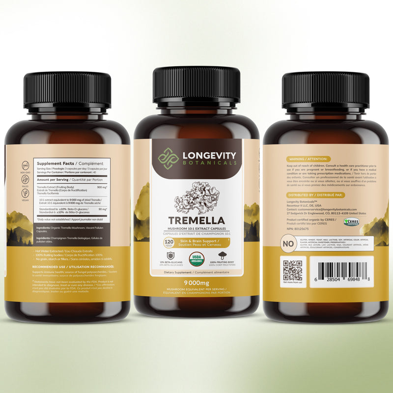 Organic Tremella Capsules Mushroom 10:1 Extract, image 9