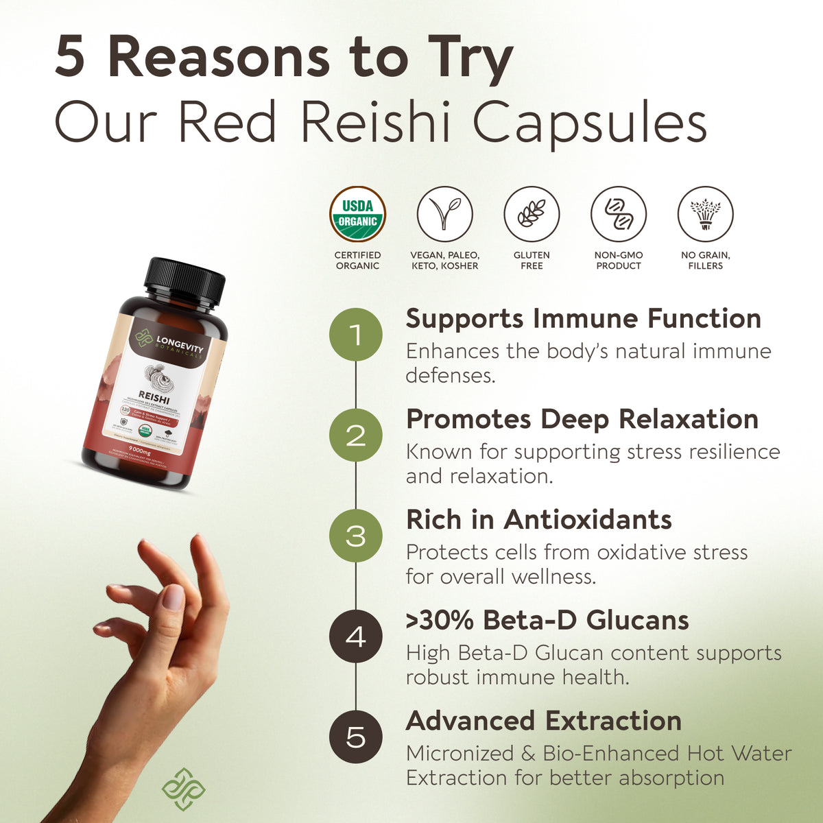 Organic Reishi Capsules Mushroom 10:1 Extract, image 5