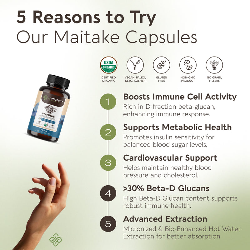 Organic Maitake Capsules Mushroom 10:1 Extract, image 4