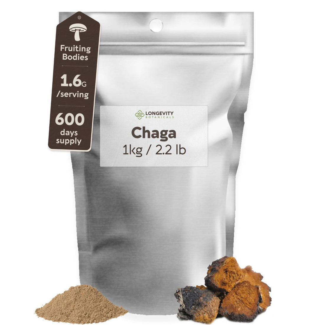 Bulk Chaga Powder Mushroom 10:1 Extract (1 KG / 2.2 LB) (Organic) - LongevityBotanicals Mushrooms