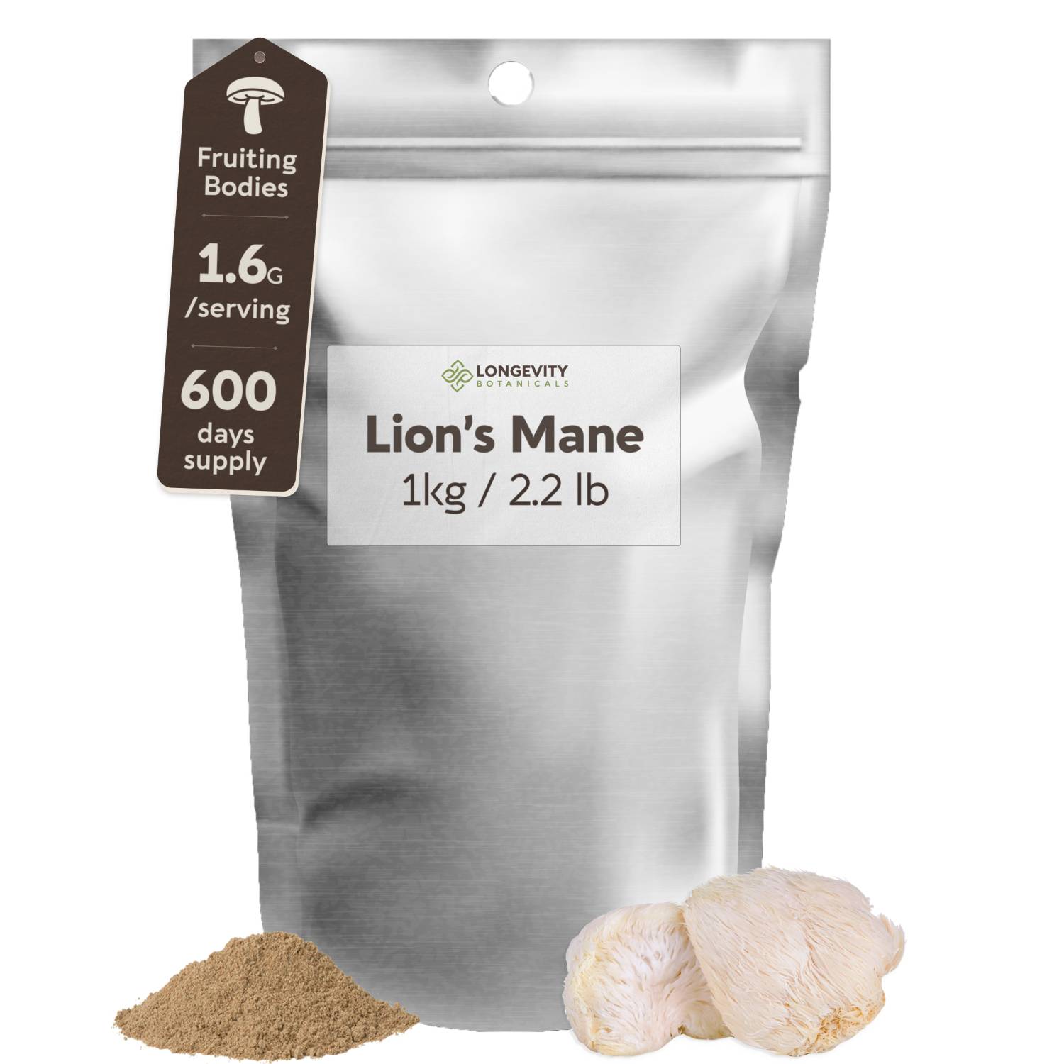 Bulk Lion's Mane Powder Mushroom 8:1 Extract (1 KG / 2.2 LB) (Organic) - LongevityBotanicals Mushrooms