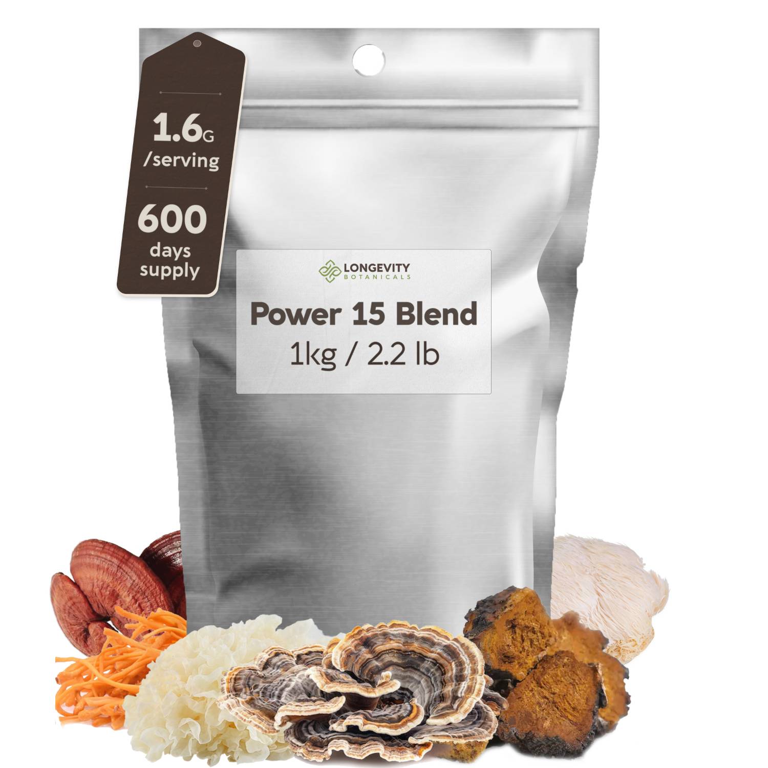 Bulk Power 15 Mushroom Blend 10:1 Extract Powder (1 KG / 2.2 LB) - LongevityBotanicals Mushrooms