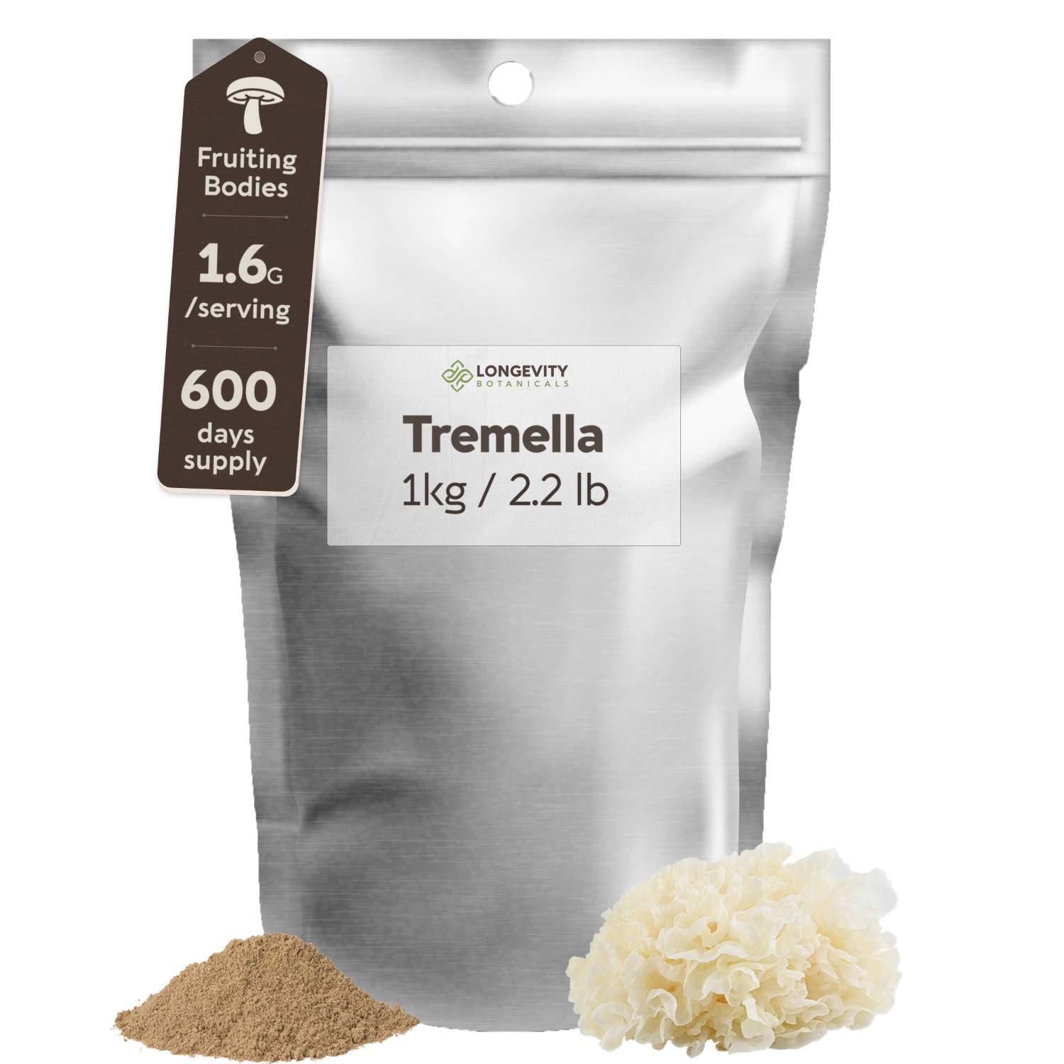 Bulk Tremella Powder Mushroom 10:1 Extract (1 KG / 2.2 LB) (Organic) - LongevityBotanicals Mushrooms