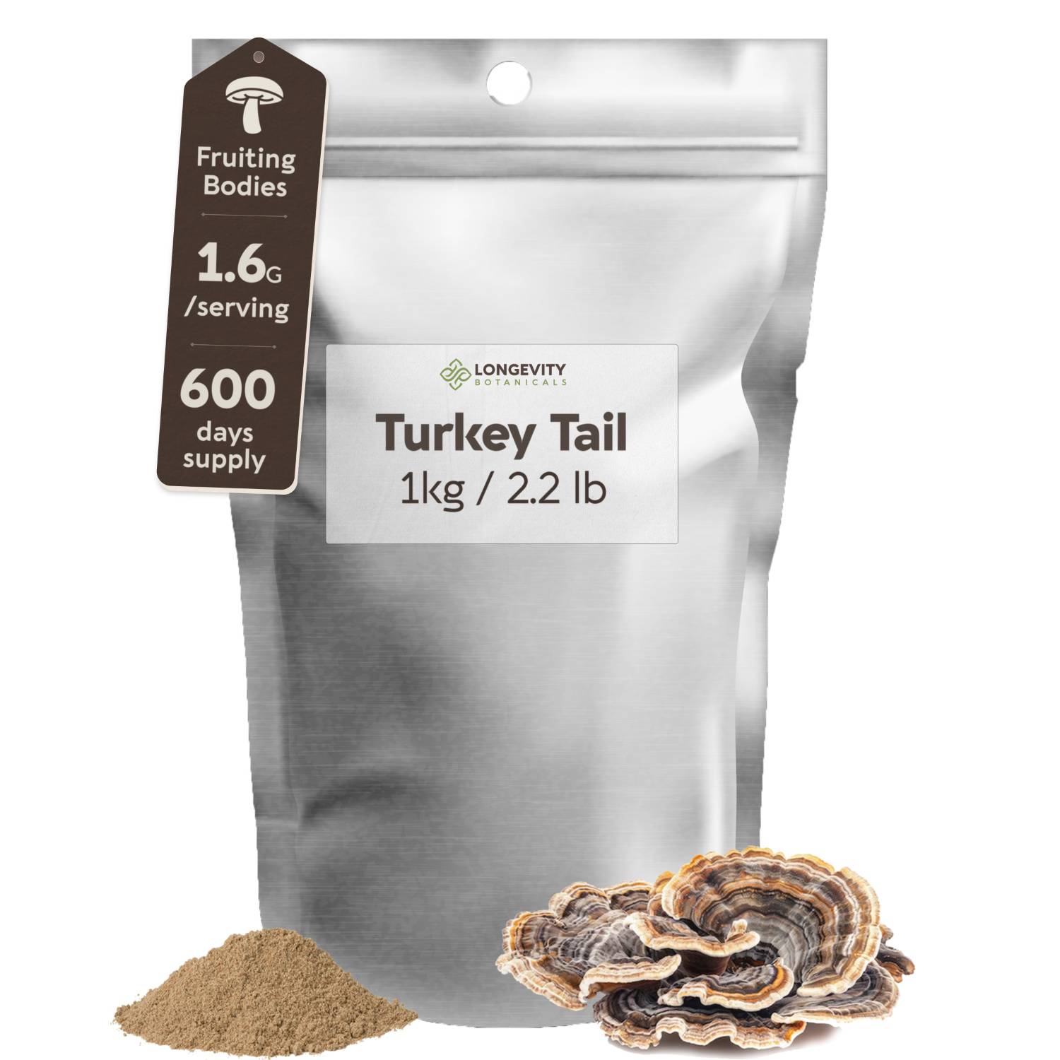 Bulk Turkey Tail Powder - Mushroom 10:1 Extract  (1 KG / 2.2 LB) (Organic) - LongevityBotanicals Mushrooms