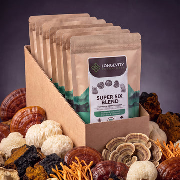 Organic Bulk Super 6 Mushroom Blend 10:1 Extract Powder Blend  (1 KG / 2.2 LB) (10 Bags)
