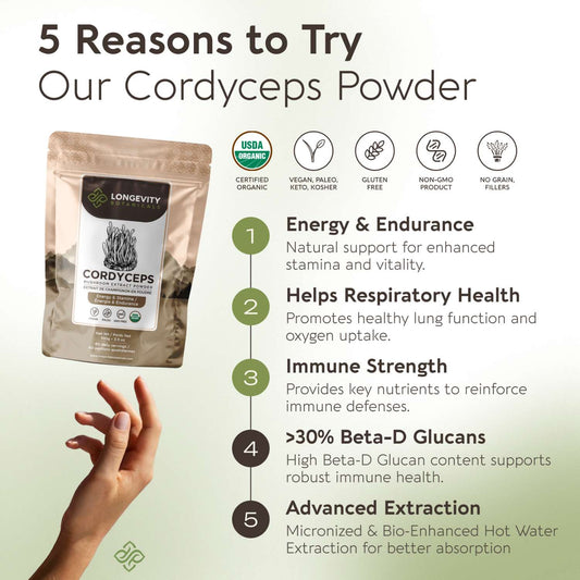 Organic Cordyceps Powder Mushroom Extract (100g) Energy & Endurance Unleashed