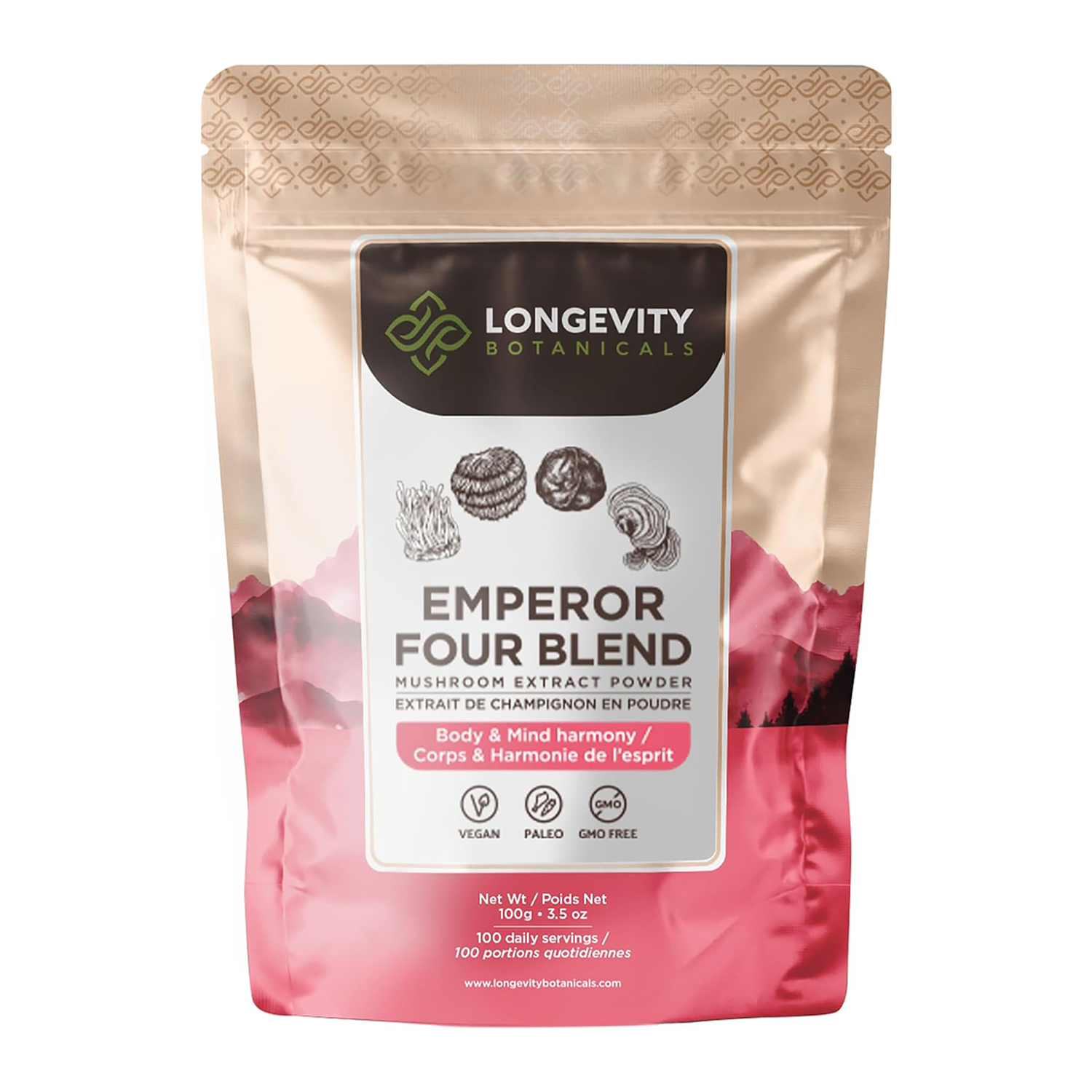 Organic Emperor 4 Blend Mushroom Extract Powder (100 Grams) - Ultimate Wellness Synergy - LongevityBotanicals Mushrooms