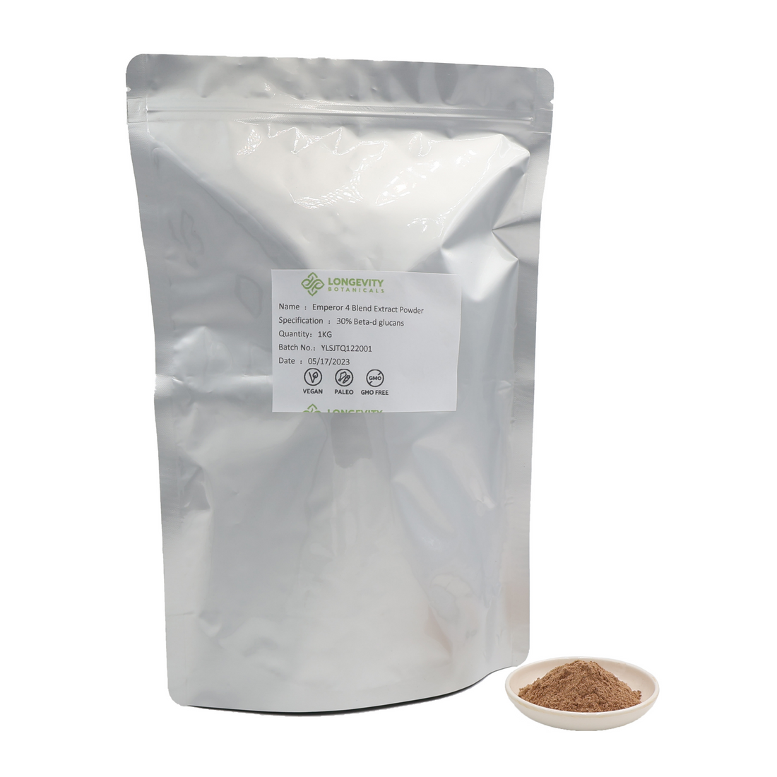 Organic Emperor's 4 Blend Mushroom Extract Powder Bulk (1 Kilogram) - LongevityBotanicals Mushrooms