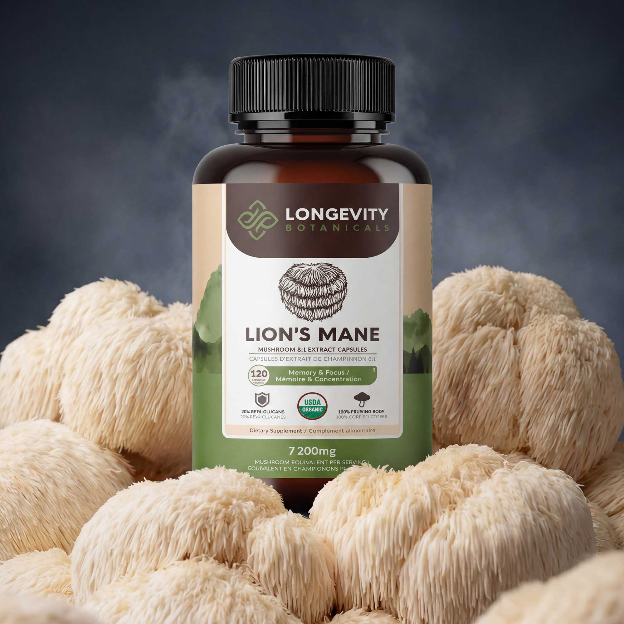 Organic Lion's Mane Capsules Mushroom 8:1 Extract