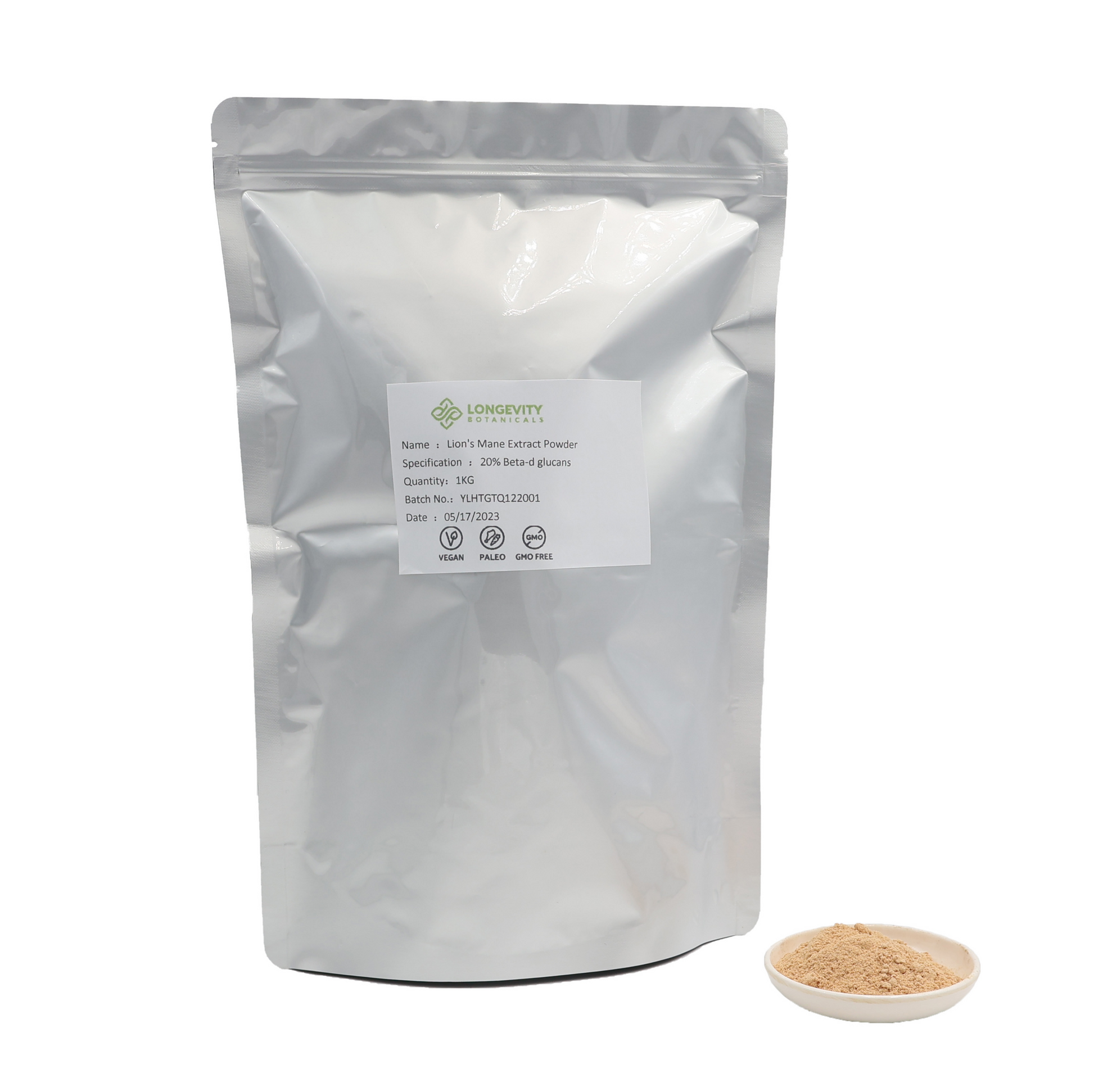 Bulk Lion's Mane Powder Mushroom Extract (1 KG) (Organic) - LongevityBotanicals Mushrooms