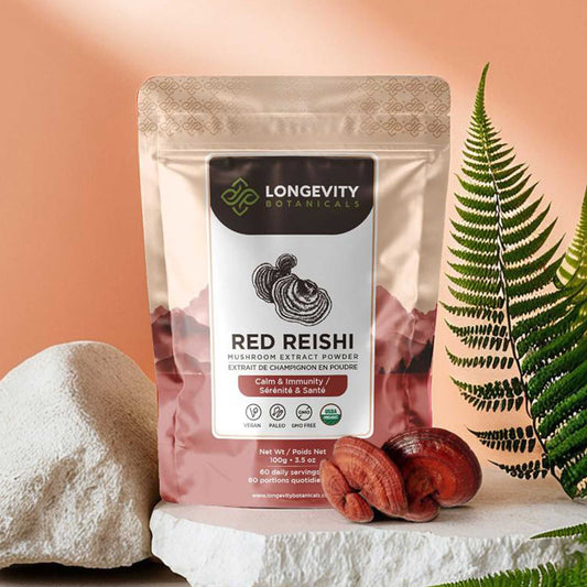 Organic Red Reishi Mushroom Powder 10:1 Extract. Relax, Restore, Rejuvenate (3.5oz / 100g)