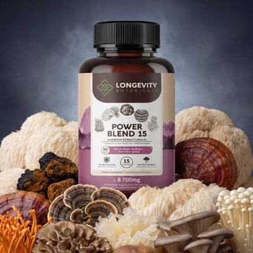 Power Blend 15 Mushroom Capsules 10:1 Extract (90 Count) - Complete Body & Mind Support
