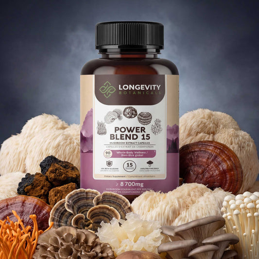 Power Blend 15 Mushroom Capsules 10:1 Extract (90 Count) - Complete Body & Mind Support