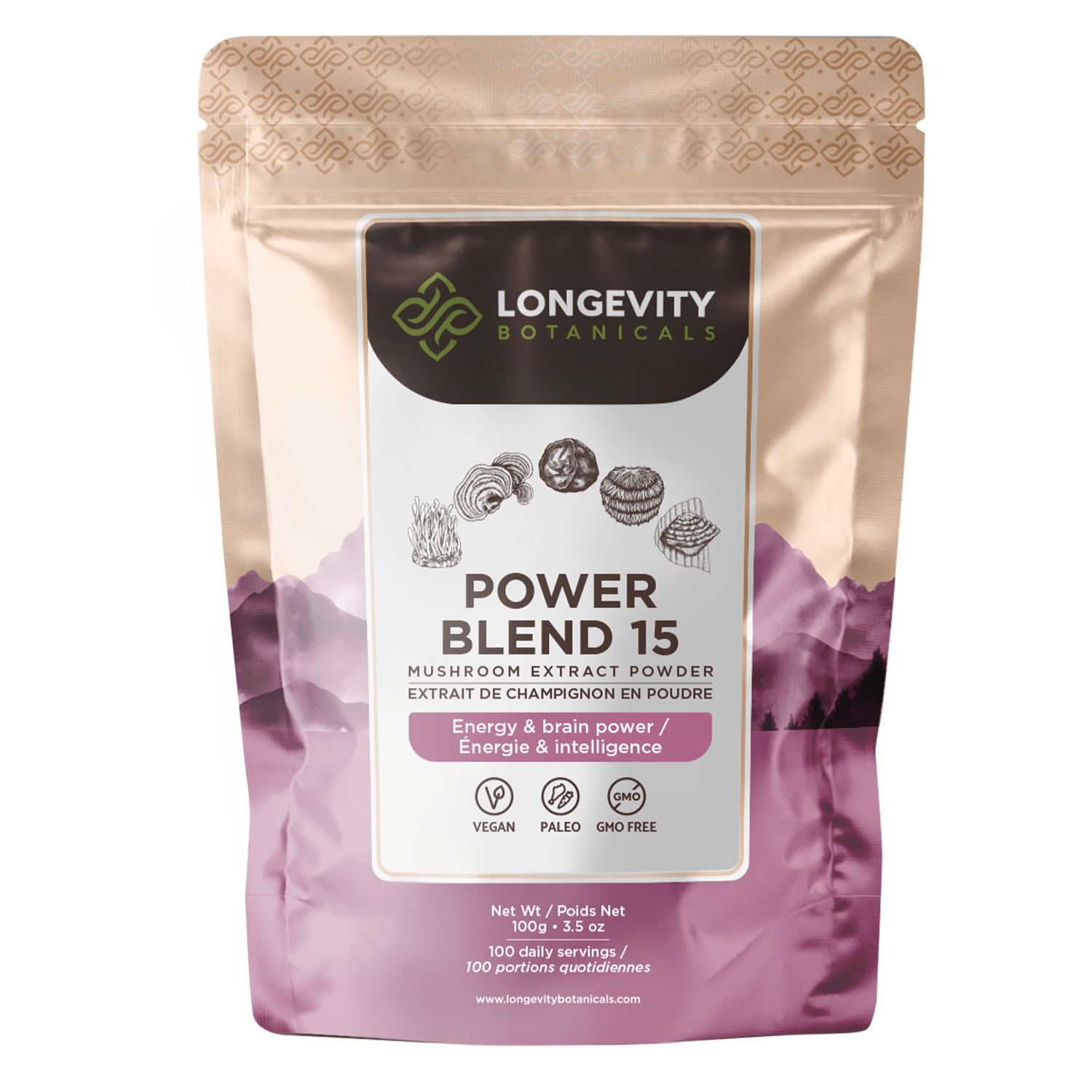 Power Blend 15 Mushroom Extract Powder (100 Grams) - Complete Body & Mind Support - LongevityBotanicals Mushrooms