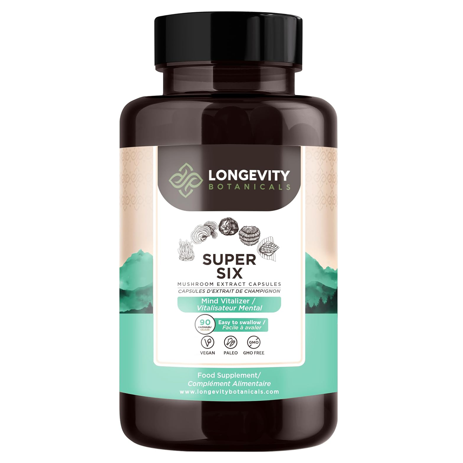 Organic Super Six Blend Mushroom Extract Capsules (90 Count) - All-in-One Health & Vitality - LongevityBotanicals Mushrooms