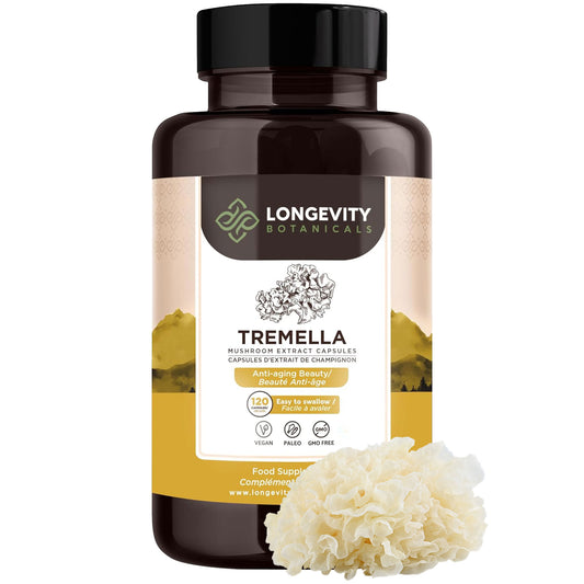 Organic Tremella Mushroom Extract Capsules (120 Count) - Skin Hydration Redefined - LongevityBotanicals Mushrooms