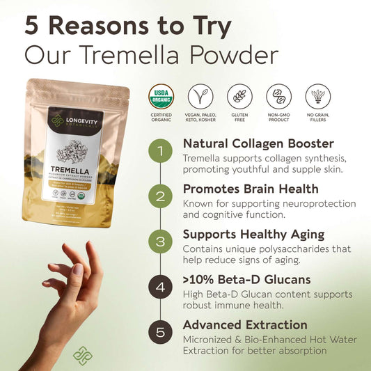 Organic Tremella Powder Mushroom Extract (100g) Skin Hydration Redefined